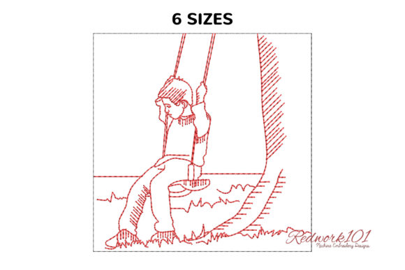 Cute Boy Playing on Swing Redwork: A Holiday Review