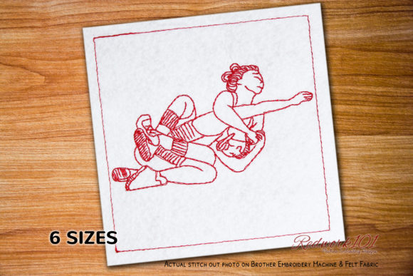 Women Wrestling Redwork: A Bold Holiday Stitch Choice